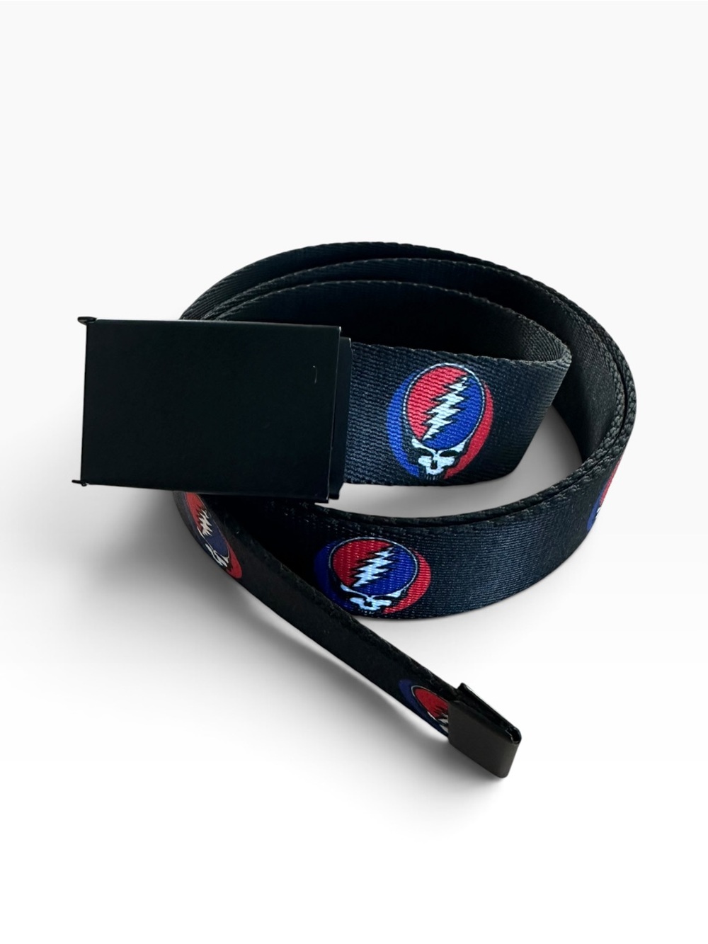 Grateful Dead Black Canvas Belt with Red & Blue Stealie - nwot